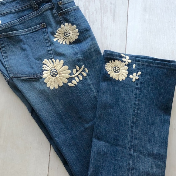 White House Black Market Pants - Black House White Market  Boho Embroidered Jean